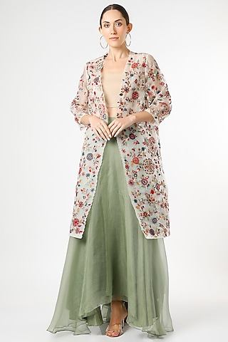 Mint Silk Organza Sharara Set by Divyam Mehta