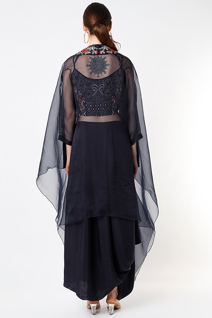 Space Blue Draped Skirt Set by Divyam Mehta at Pernia's Pop Up Shop