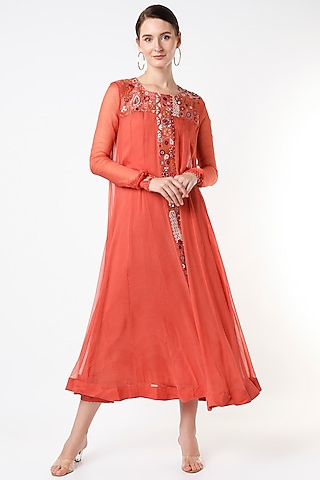 Tangerine Embroidered Anarkali Set by Divyam Mehta