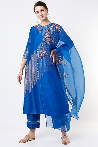Electric Blue Hand Embroidered Kurta Set by Divyam Mehta