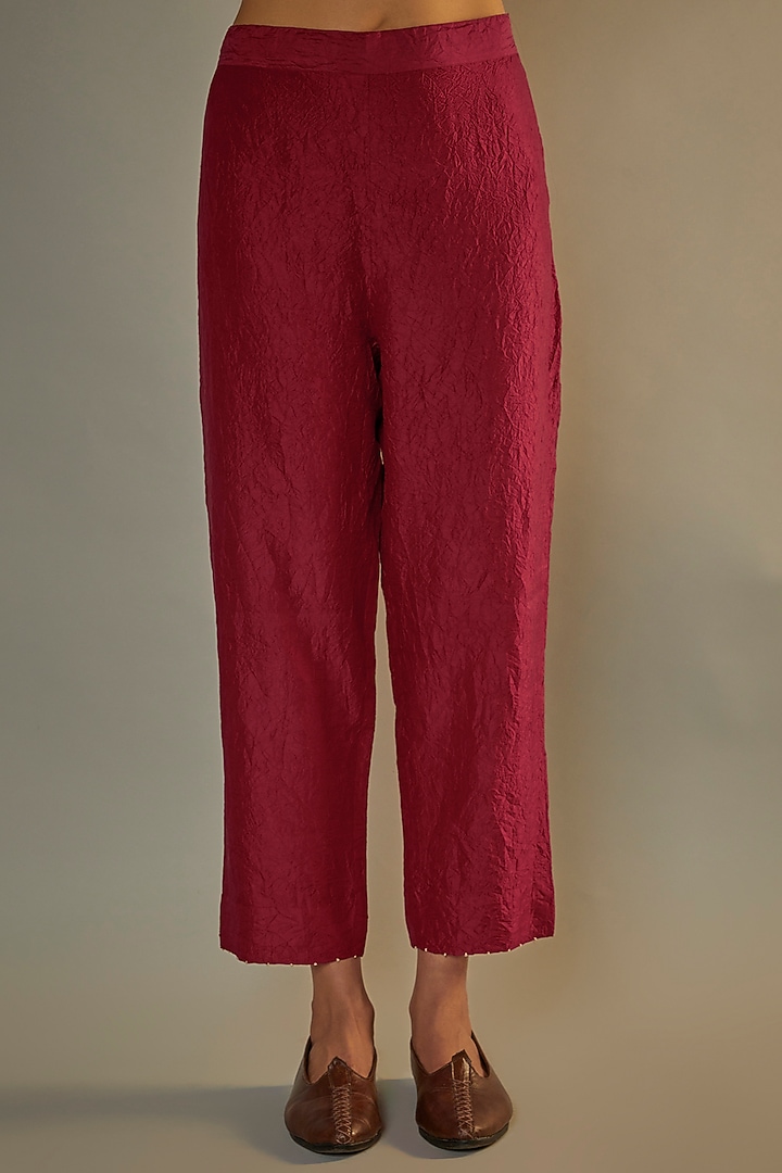 Red Mulberry Silk Embroidered Kurta Set by Divyam Mehta at Pernia's Pop Up Shop