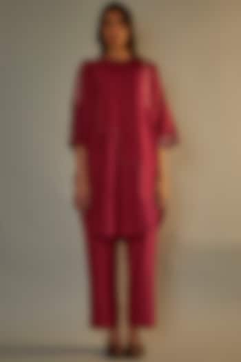 Red Mulberry Silk Co-Ord Set by Divyam Mehta