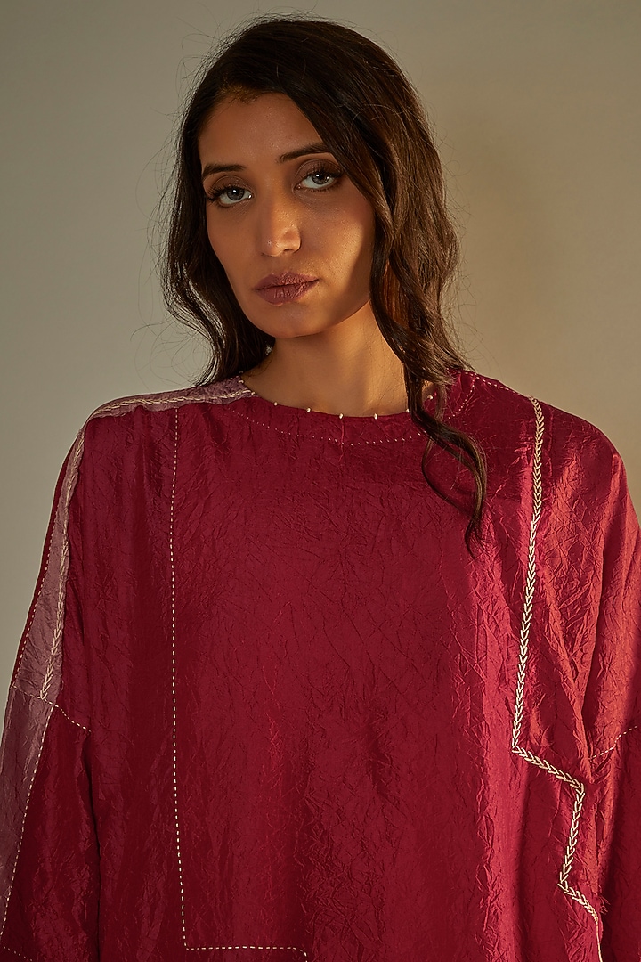 Red Mulberry Silk Co-Ord Set by Divyam Mehta at Pernia's Pop Up Shop