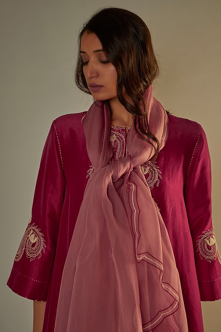 Red Dupion Silk Embroidered Kurta Set by Divyam Mehta at Pernia's Pop Up Shop