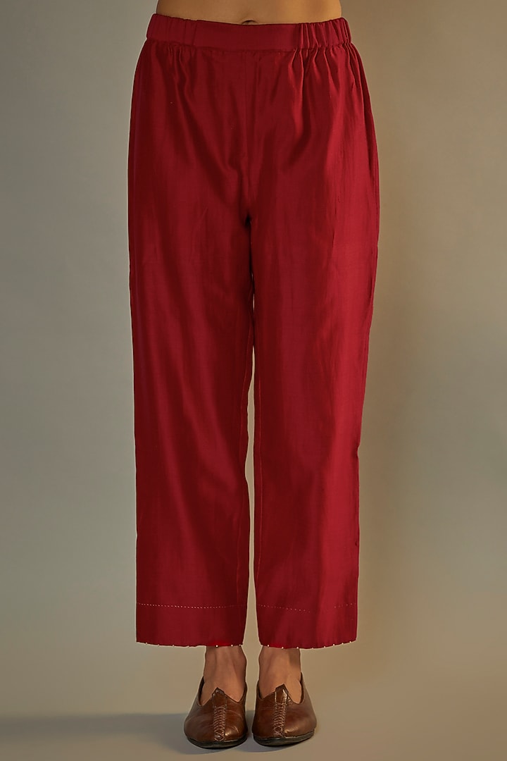 Red Mulberry Silk Embroidered Kaftan Set by Divyam Mehta at Pernia's Pop Up Shop