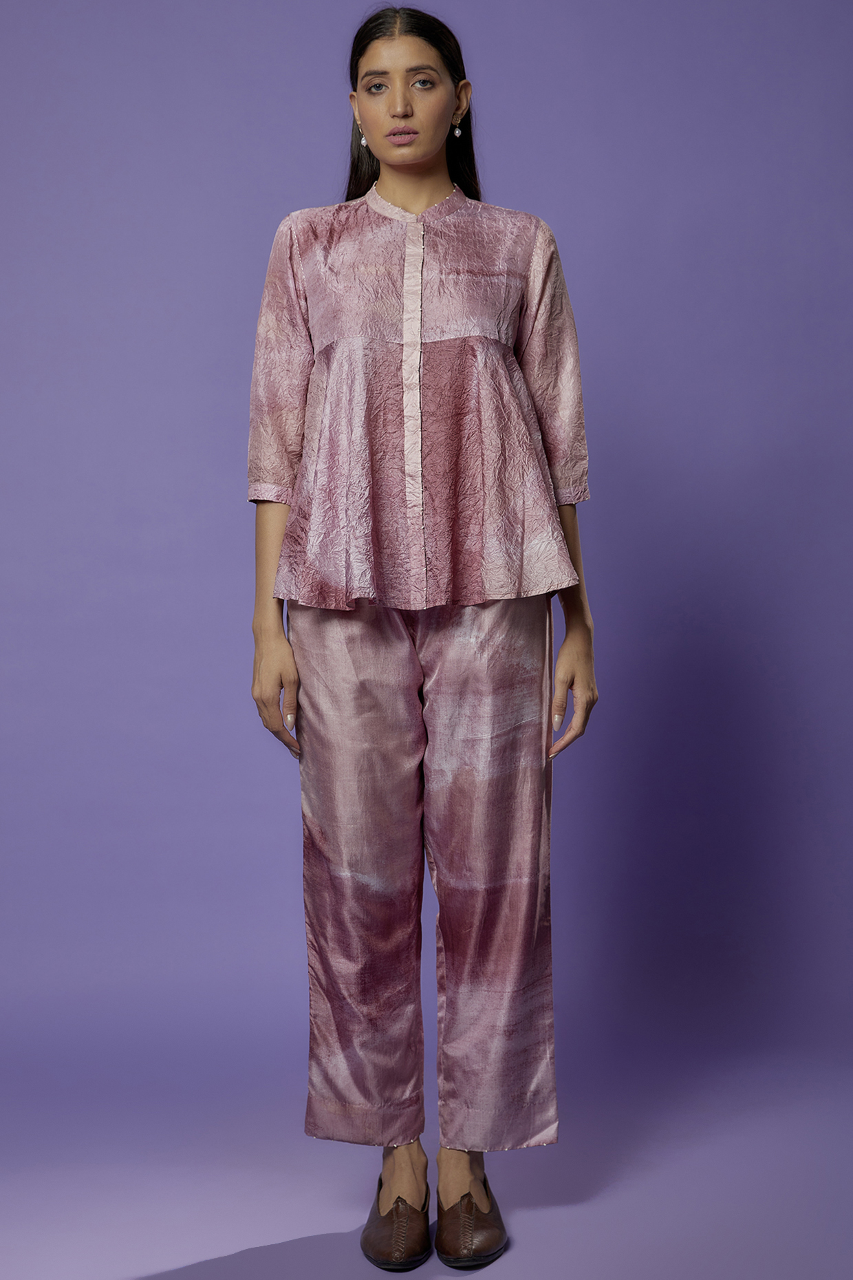 Pink Mulberry Silk Printed Kedia Top by Divyam Mehta at Pernia's Pop Up Shop