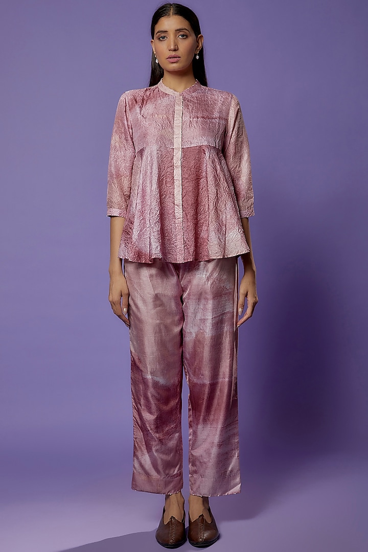 Pink Mulberry Silk Printed Kedia Top by Divyam Mehta at Pernia's Pop Up Shop