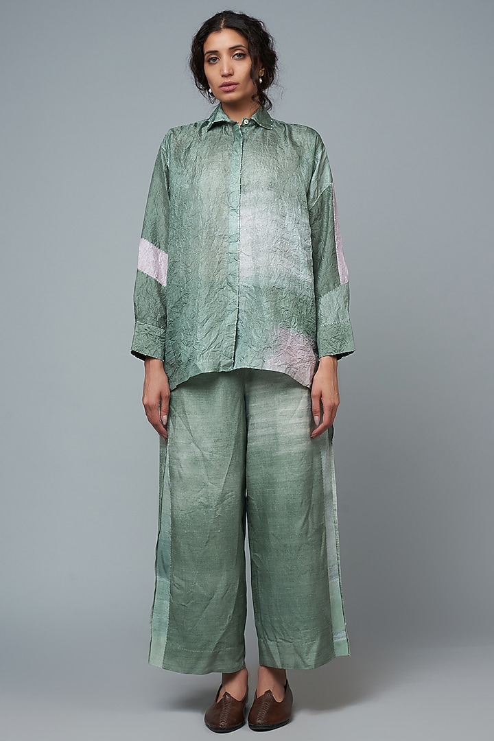 Blue Mulberry Silk Printed Shirt by Divyam Mehta at Pernia's Pop Up Shop