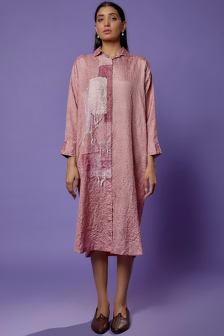 Pink Mulberry Silk Embroidered Tunic by Divyam Mehta