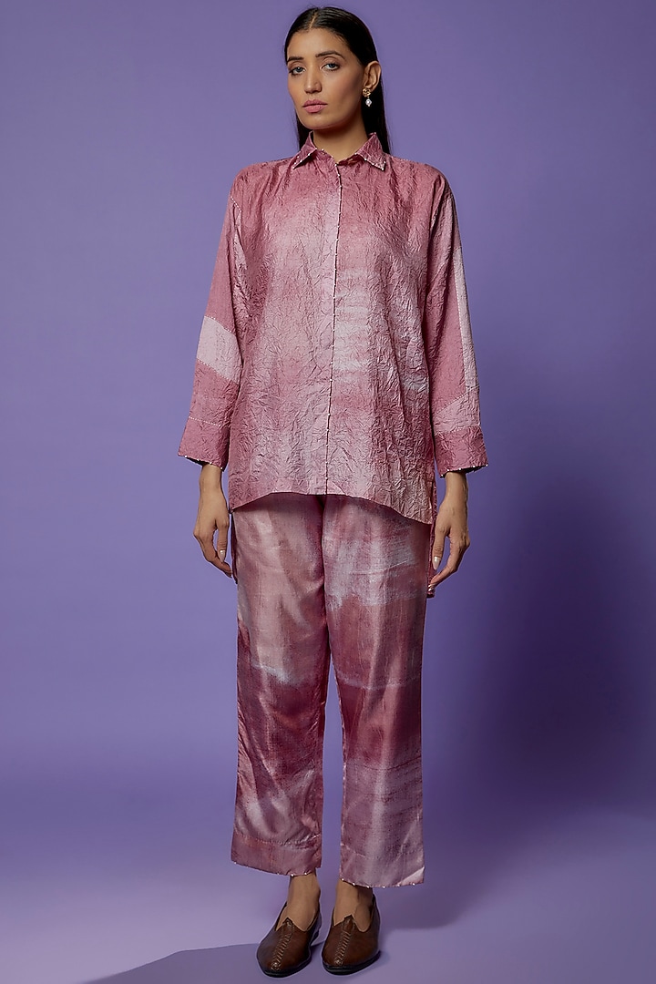 Pink Mulberry Silk Printed Shirt by Divyam Mehta at Pernia's Pop Up Shop