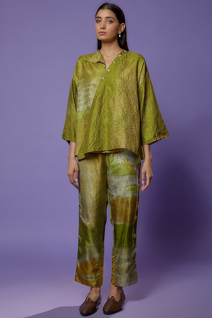 Lime Green Mulberry Silk Top by Divyam Mehta