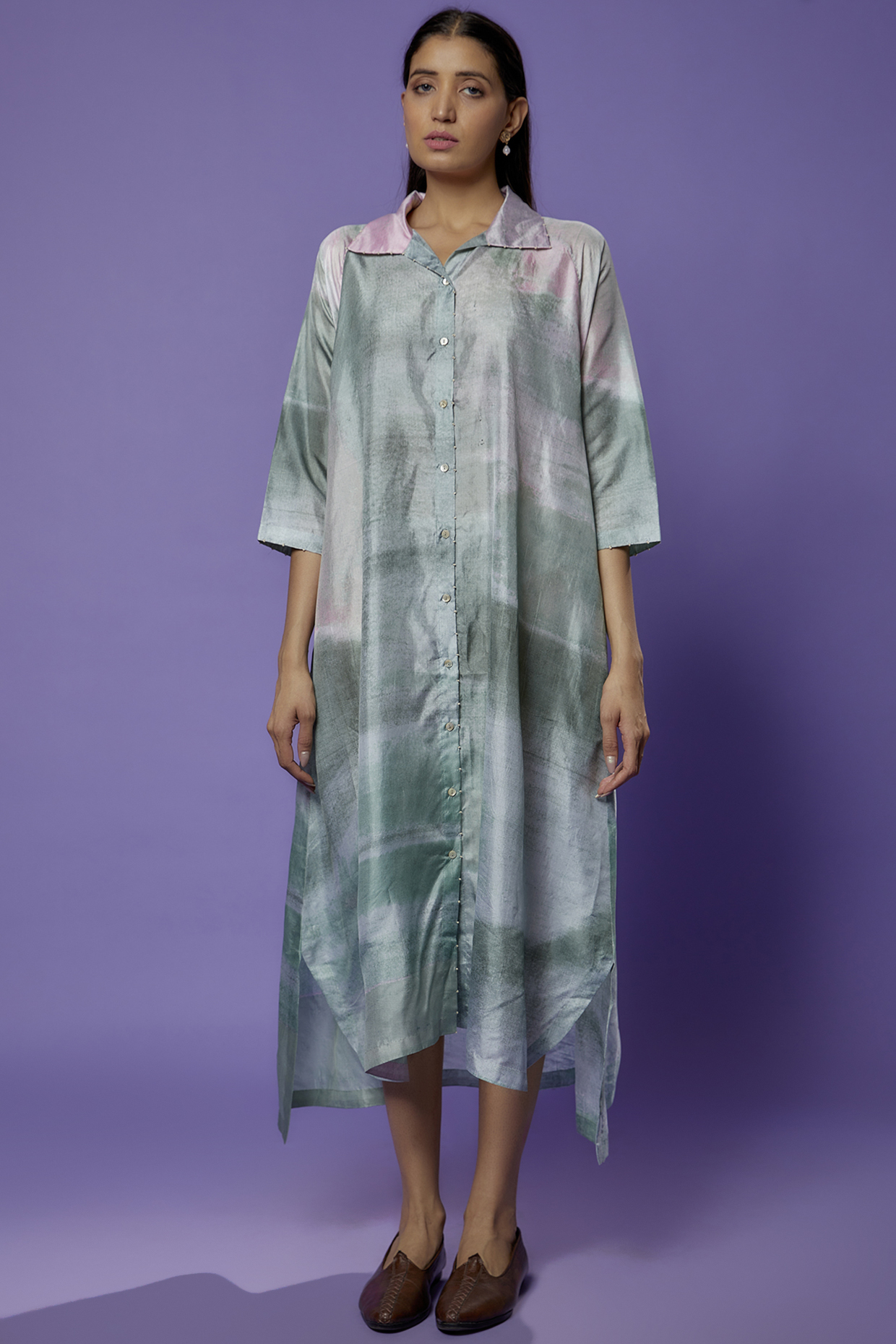 Green Mulberry Silk Printed Tunic by Divyam Mehta at Pernia's Pop Up Shop