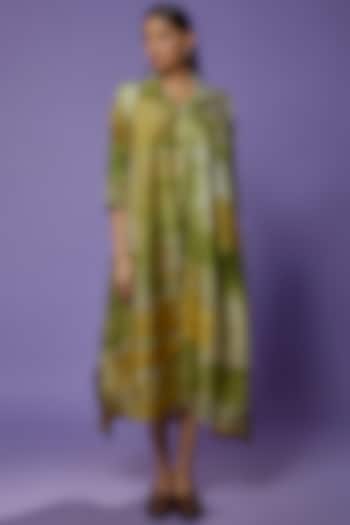 Lime Green Mulberry Silk Printed Tunic by Divyam Mehta
