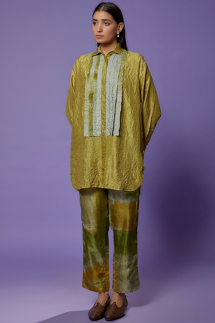 Lime Green Mulberry Silk Embroidered Top by Divyam Mehta at Pernia's Pop Up Shop
