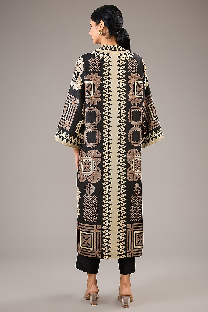 Black Mulberry Silk Block Printed Kurta Set by Divyam Mehta at Pernia's Pop Up Shop