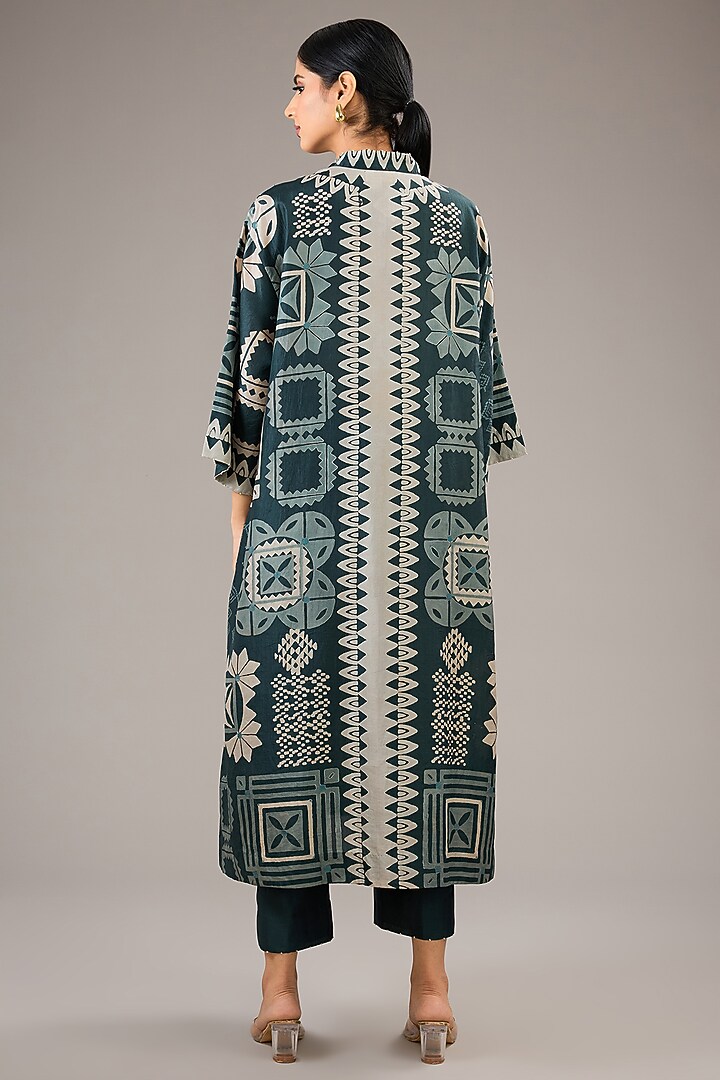 Sea Green Mulberry Silk Block Printed Kurta Set by Divyam Mehta at Pernia's Pop Up Shop