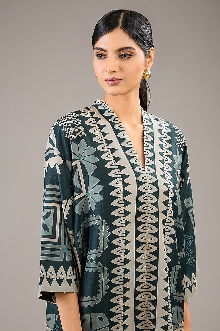 Sea Green Mulberry Silk Block Printed Kurta Set by Divyam Mehta at Pernia's Pop Up Shop