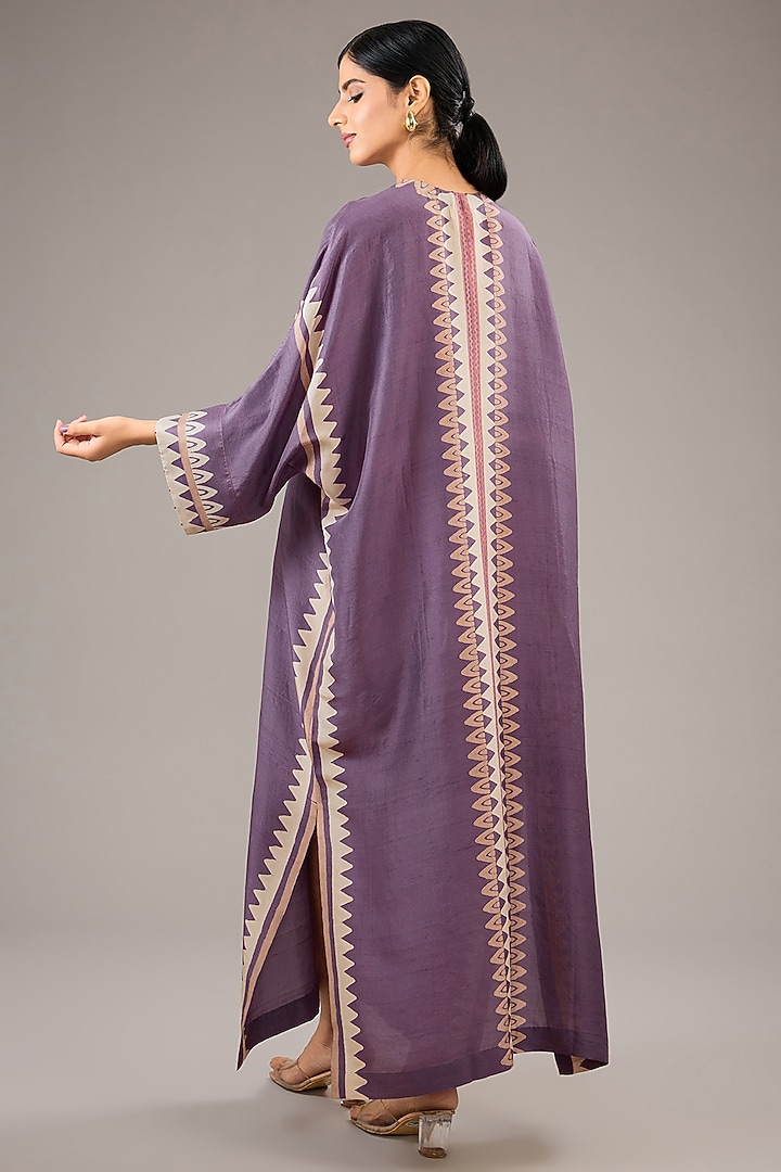 Orchid Purple Dupion Silk Block Printed Kaftan by Divyam Mehta at Pernia's Pop Up Shop