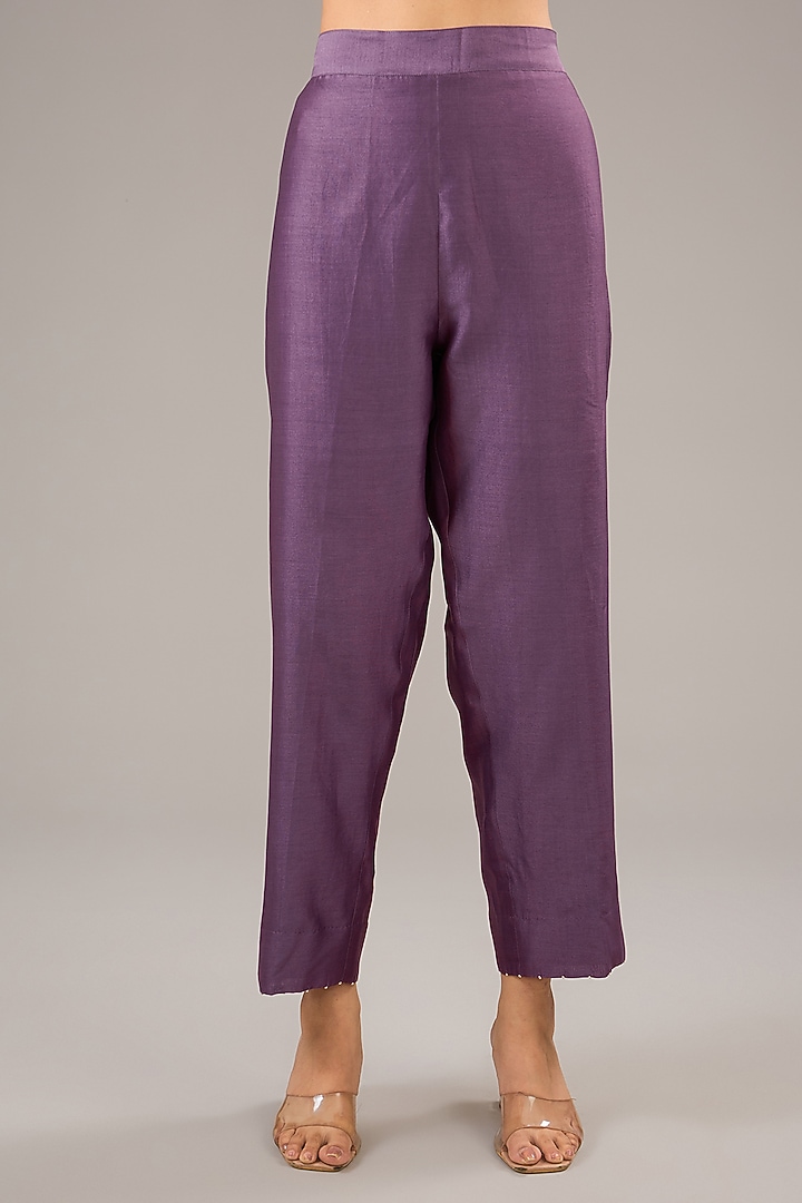 Orchid Purple Dupion Silk Block Printed Kaftan Set by Divyam Mehta at Pernia's Pop Up Shop
