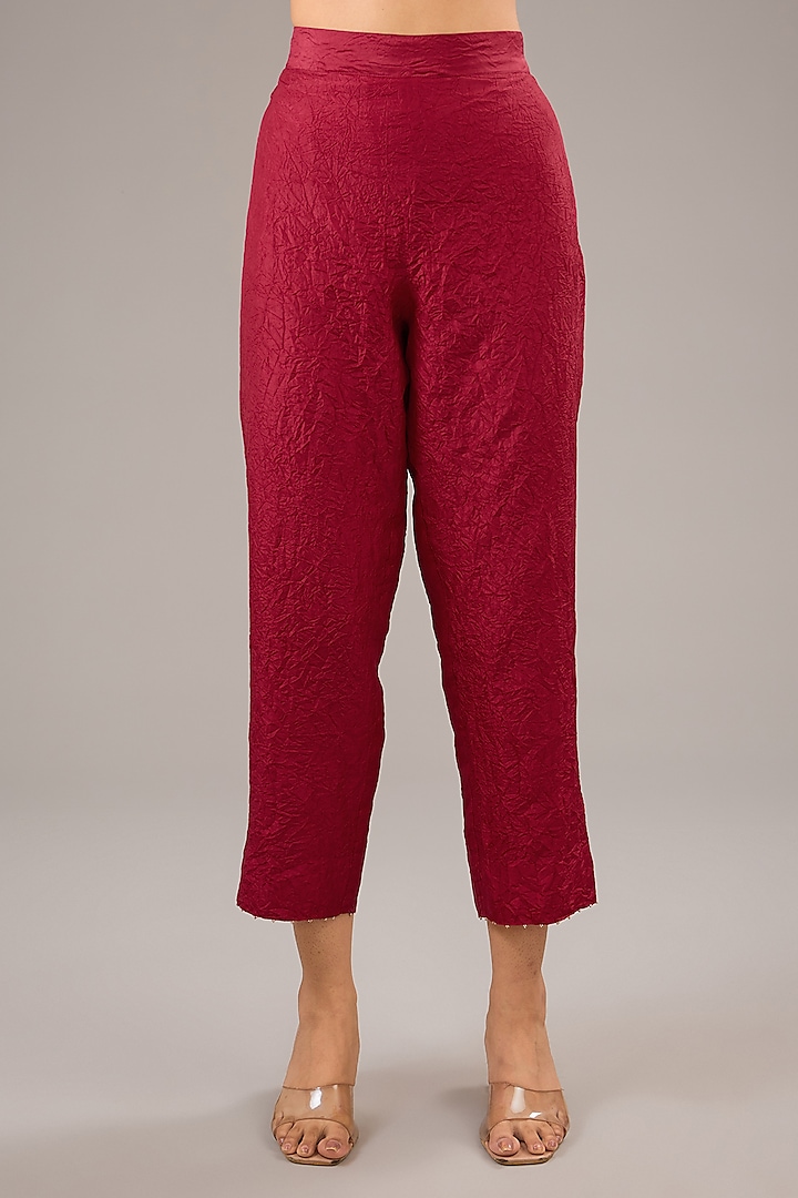 Red Mulberry Silk Block Printed Poncho Kurta Set by Divyam Mehta at Pernia's Pop Up Shop
