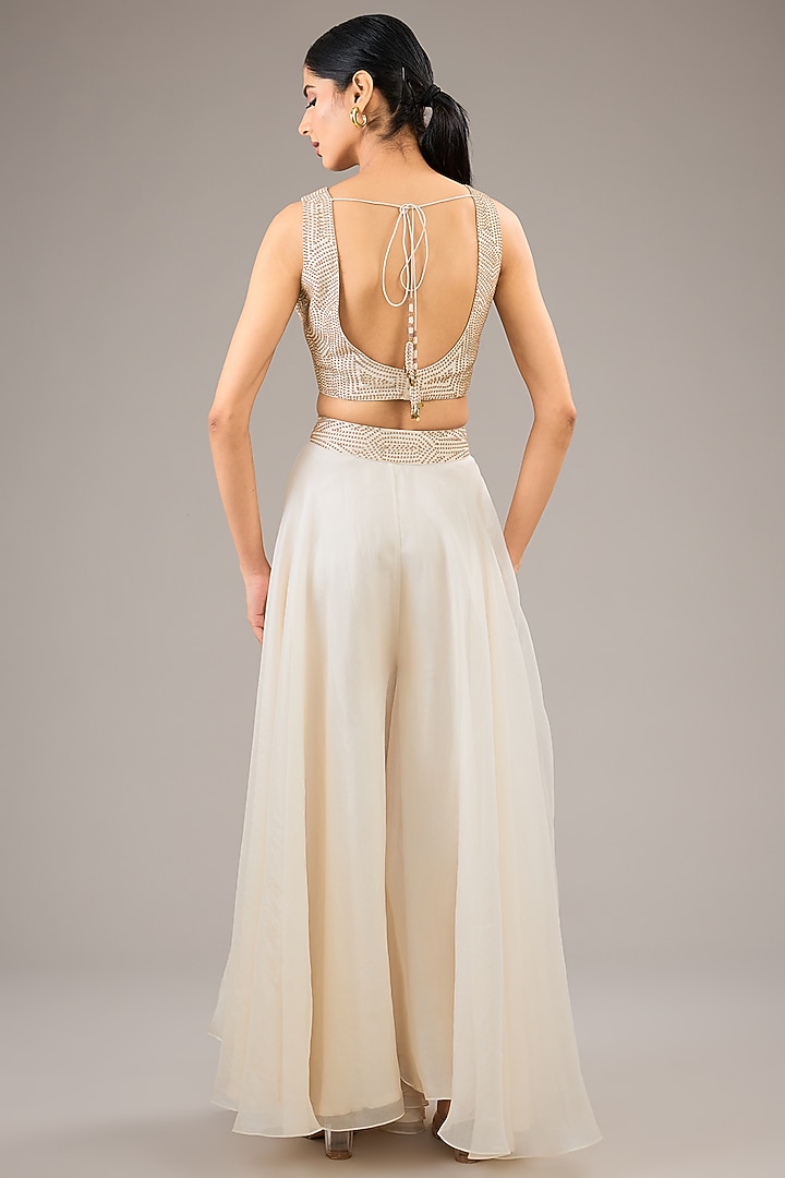 Badami Beige Silk Organza Wedding Sharara Set by Divyam Mehta at Pernia's Pop Up Shop