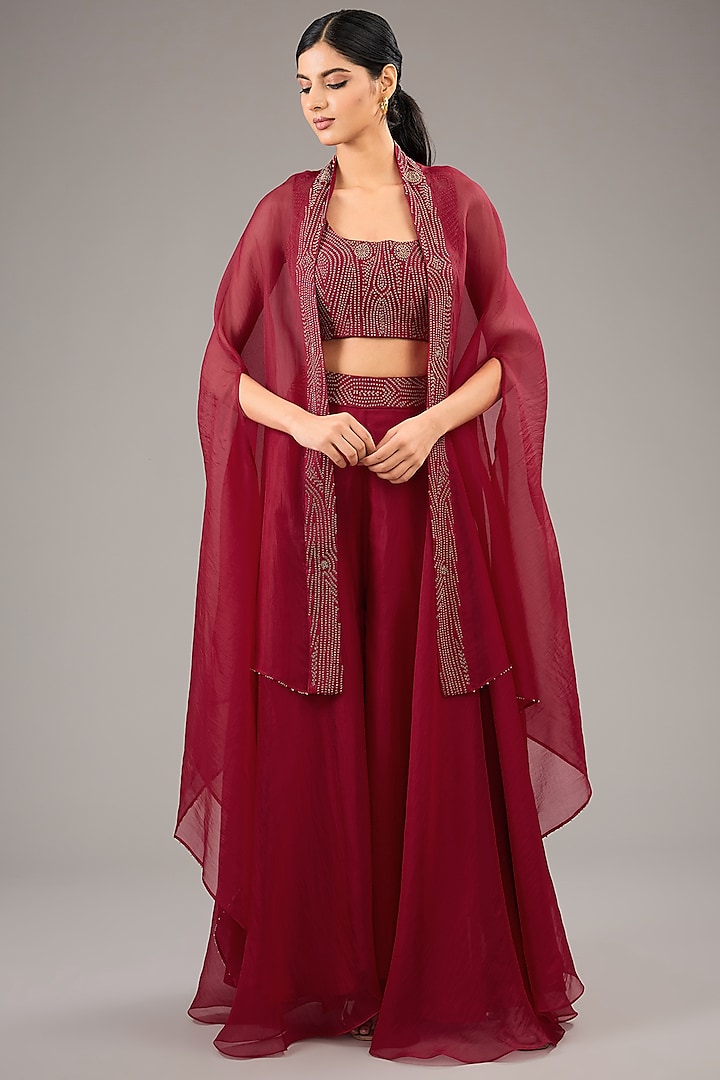 Fuchsia Silk Organza Sharara Set by Divyam Mehta at Pernia's Pop Up Shop