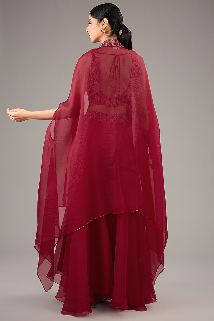 Fuchsia Silk Organza Wedding Sharara Set by Divyam Mehta at Pernia's Pop Up Shop