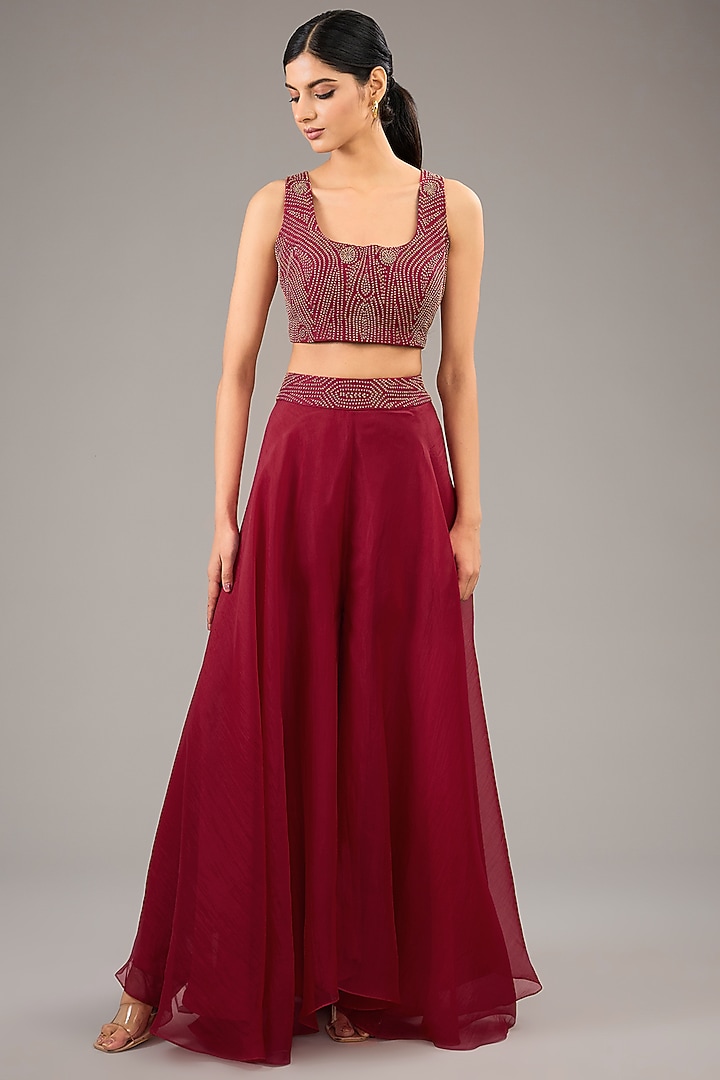 Fuchsia Silk Organza Wedding Sharara Set by Divyam Mehta at Pernia's Pop Up Shop