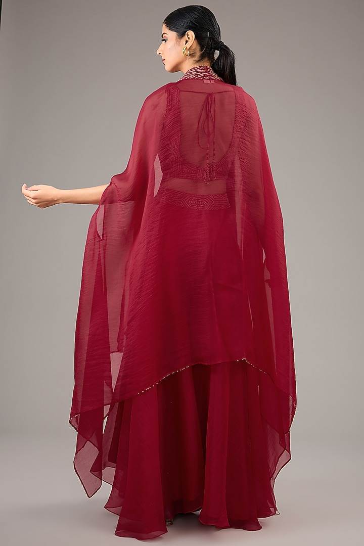 Red Silk Organza Wedding Sharara Set by Divyam Mehta at Pernia's Pop Up Shop