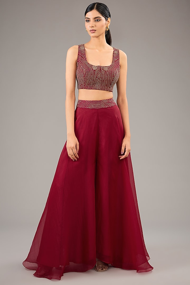 Red Silk Organza Wedding Sharara Set by Divyam Mehta at Pernia's Pop Up Shop