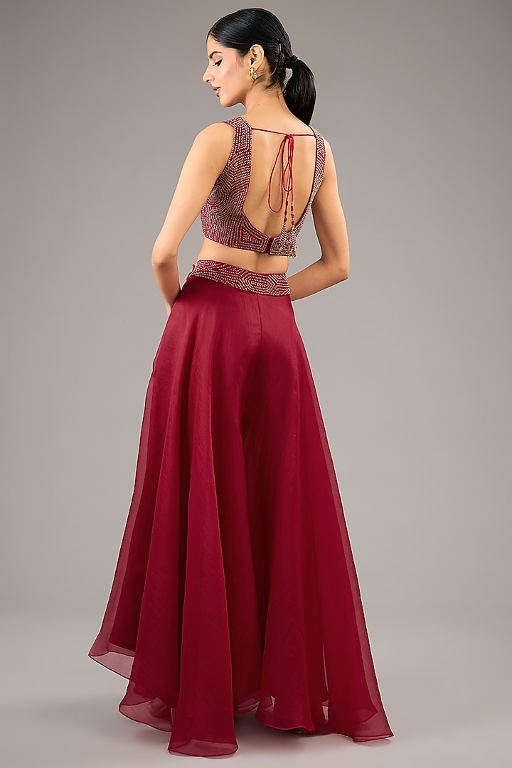 Red Silk Organza Wedding Sharara Set by Divyam Mehta at Pernia's Pop Up Shop