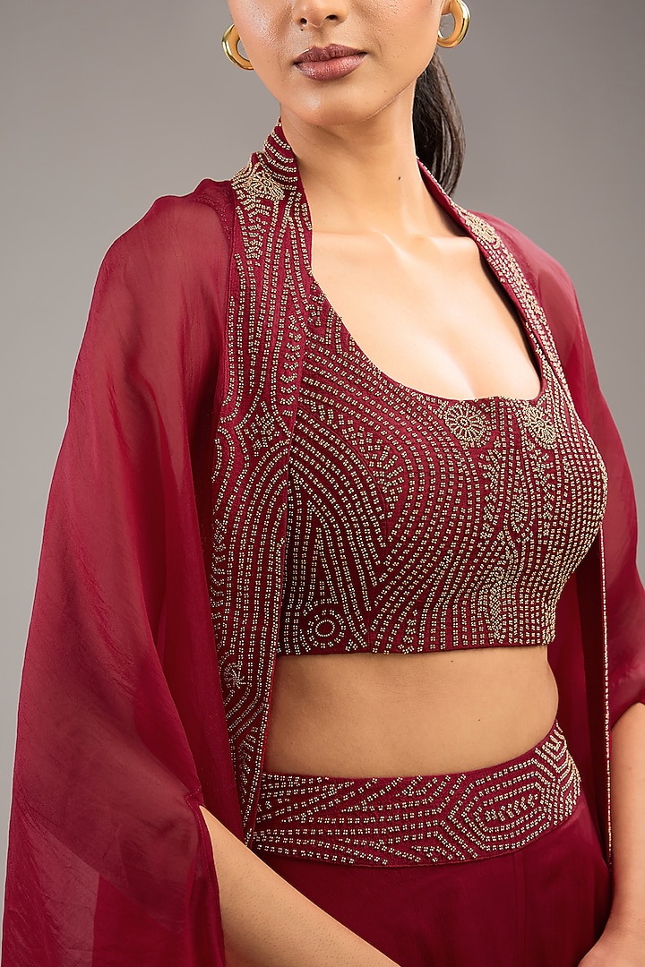 Red Silk Organza Wedding Sharara Set by Divyam Mehta at Pernia's Pop Up Shop