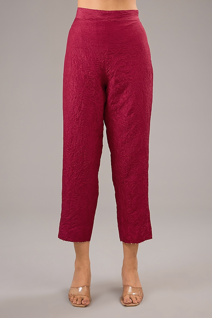 Fuchsia Dupion Silk Bead Embroidered Poncho Kurta Set by Divyam Mehta at Pernia's Pop Up Shop