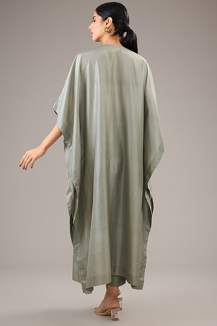 Blue Mulberry Silk Bead Embroidered Kaftan Set by Divyam Mehta at Pernia's Pop Up Shop