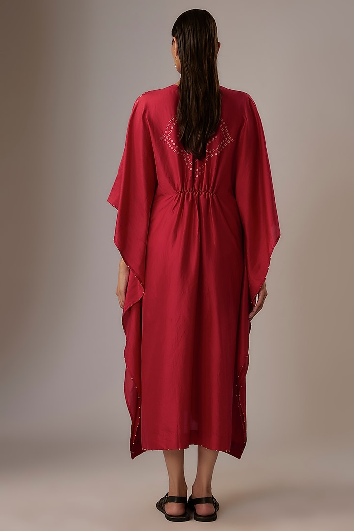 Valentine Red Mulberry Silk Bandhani Kaftan by Divyam Mehta at Pernia's Pop Up Shop
