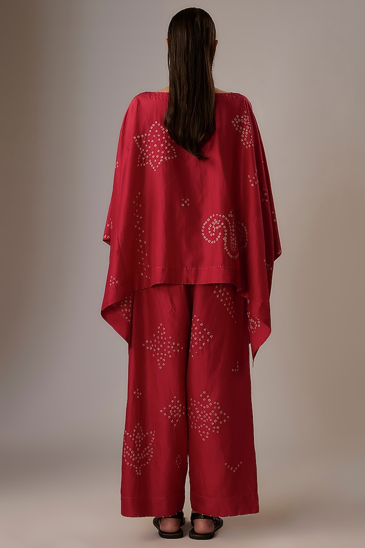 Valentine Red Mulberry Silk Bandhani Co-Ord Set by Divyam Mehta at Pernia's Pop Up Shop