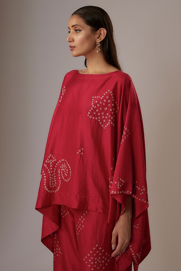 Valentine Red Mulberry Silk Bandhani Co-Ord Set by Divyam Mehta at Pernia's Pop Up Shop