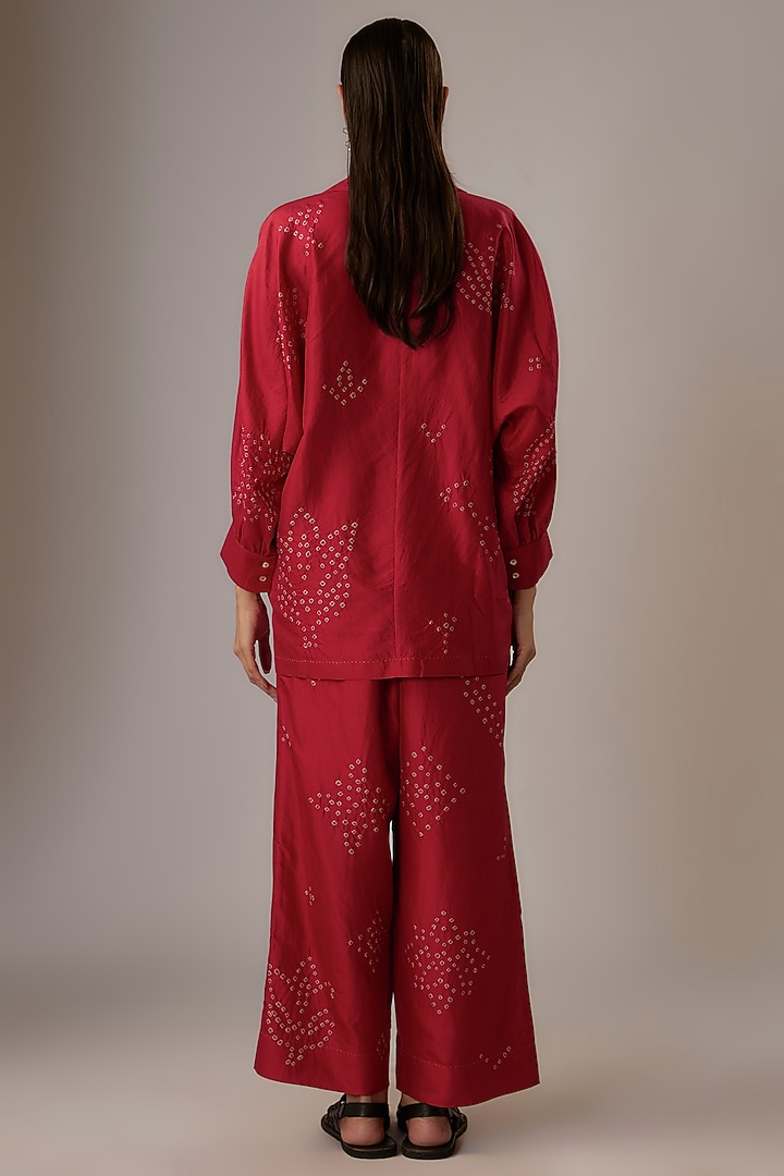 Valentine Red Mulberry Silk Bandhani Co-Ord Set by Divyam Mehta at Pernia's Pop Up Shop