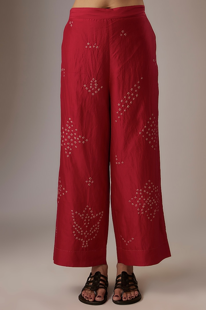 Valentine Red Mulberry Silk Bandhani Co-Ord Set by Divyam Mehta at Pernia's Pop Up Shop