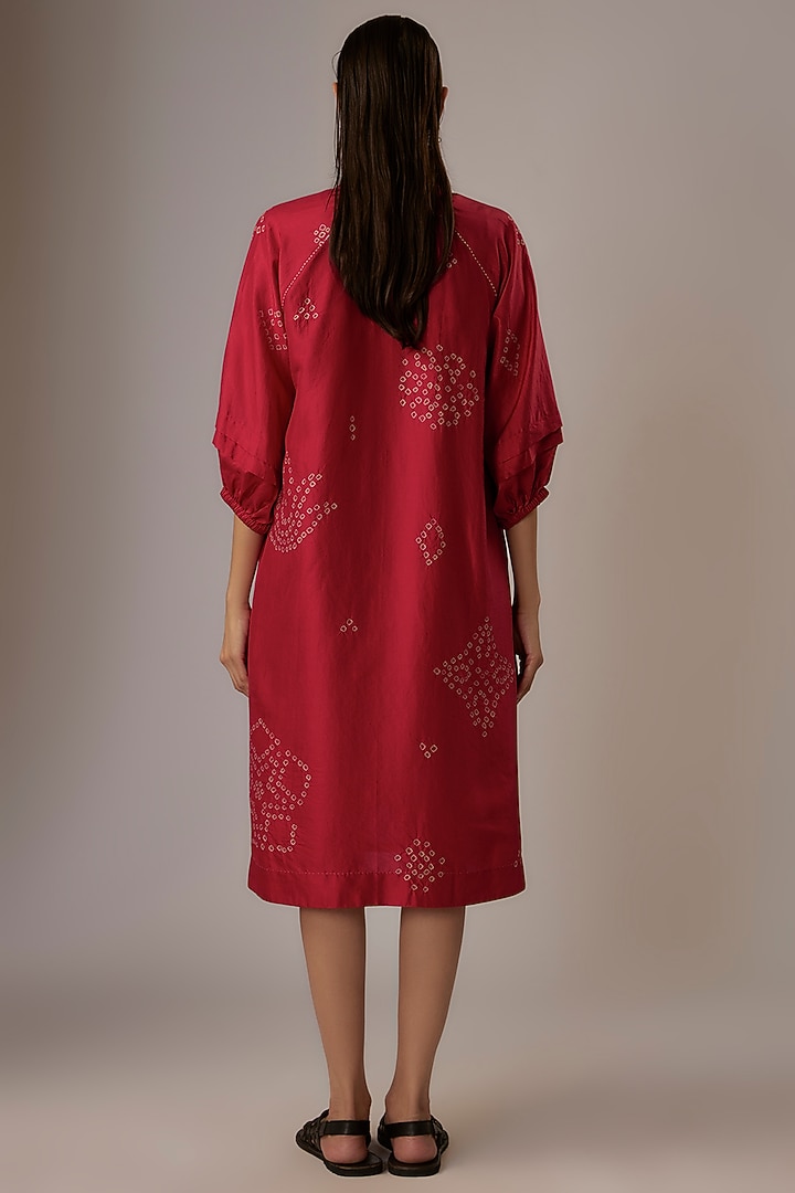 Valentine Red Mulberry Silk Bandhani Vacation Dress by Divyam Mehta at Pernia's Pop Up Shop