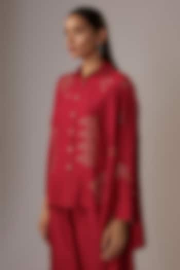 Valentine Red Mulberry Silk Bandhani Shirt by Divyam Mehta