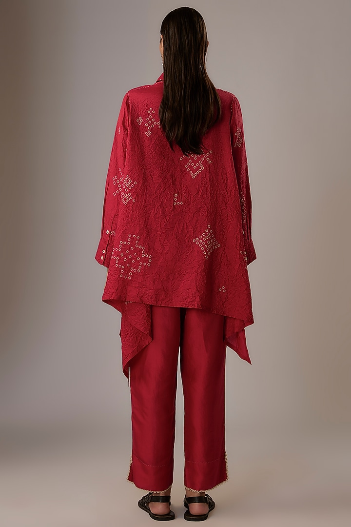 Valentine Red Mulberry Silk Bandhani Shirt by Divyam Mehta at Pernia's Pop Up Shop
