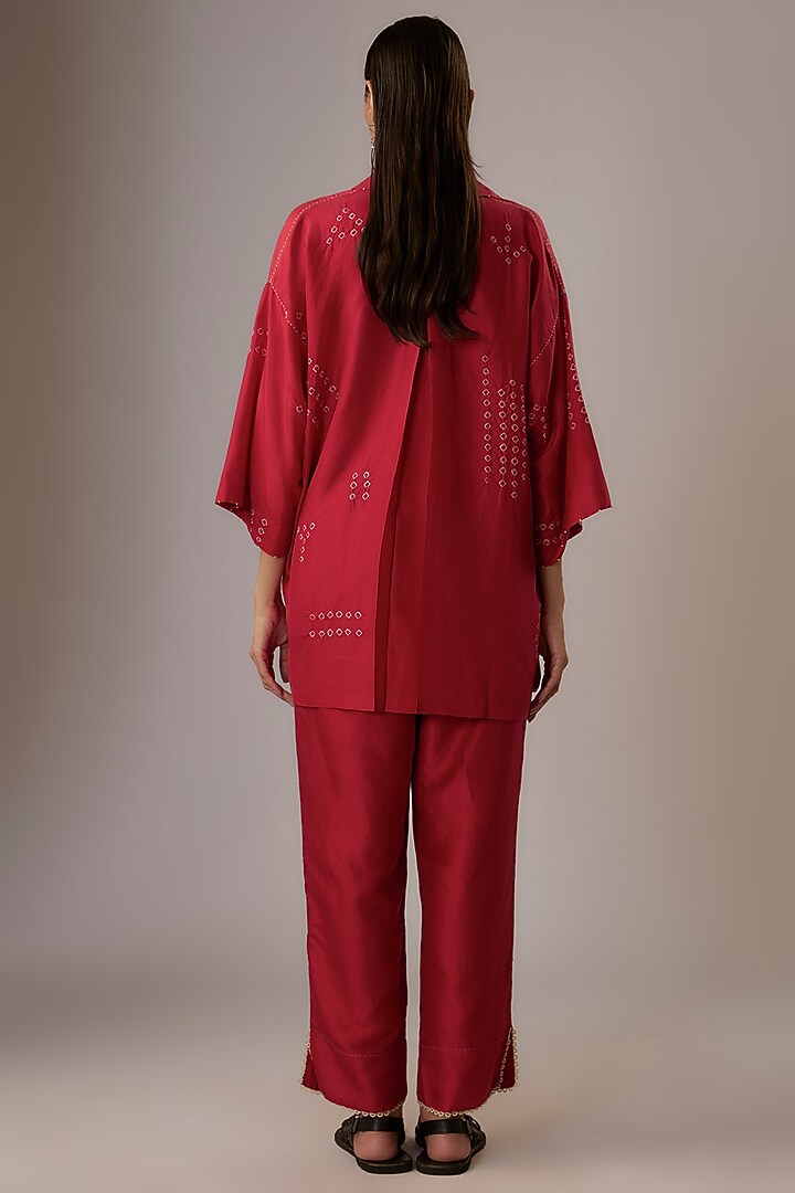 Valentine Red Mulberry Silk Bandhani Shirt by Divyam Mehta at Pernia's Pop Up Shop