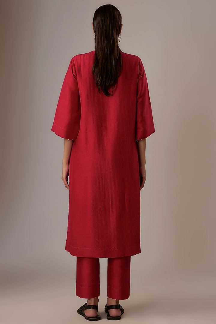 Valentine Red Dupion Silk Kurta Set by Divyam Mehta at Pernia's Pop Up Shop