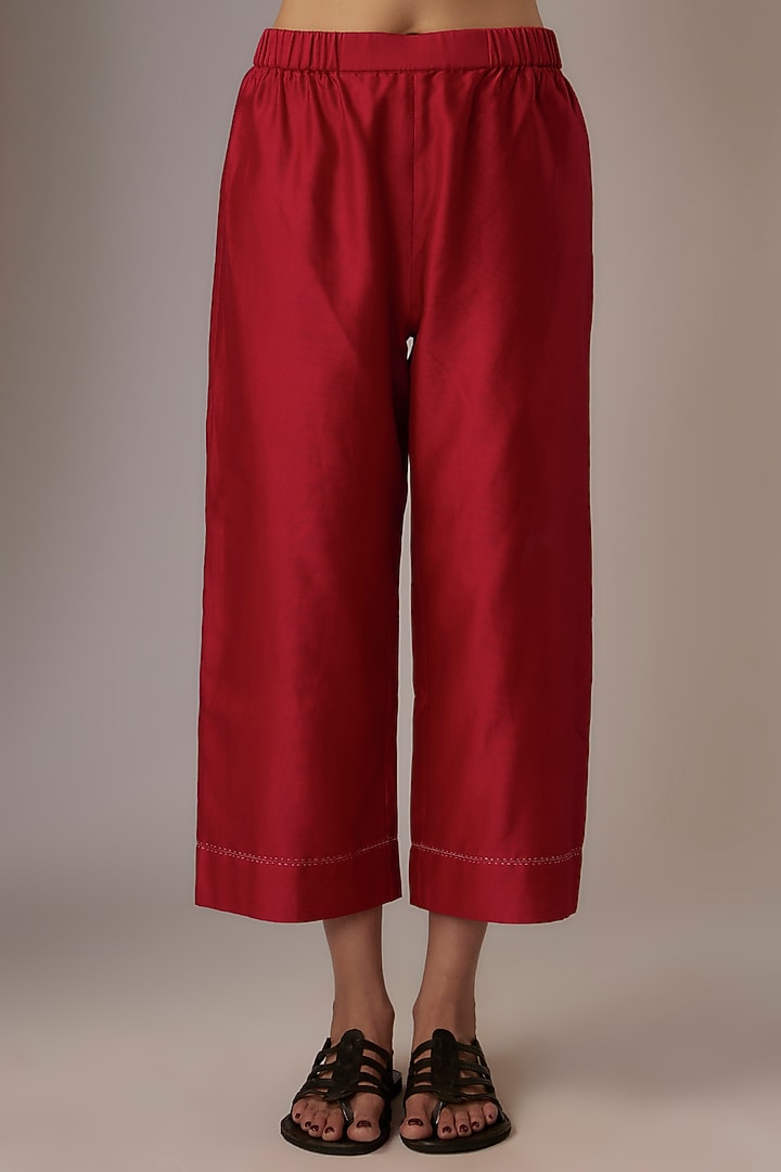 Valentine Red Mulberry Silk Crushed Kurta Set by Divyam Mehta at Pernia's Pop Up Shop