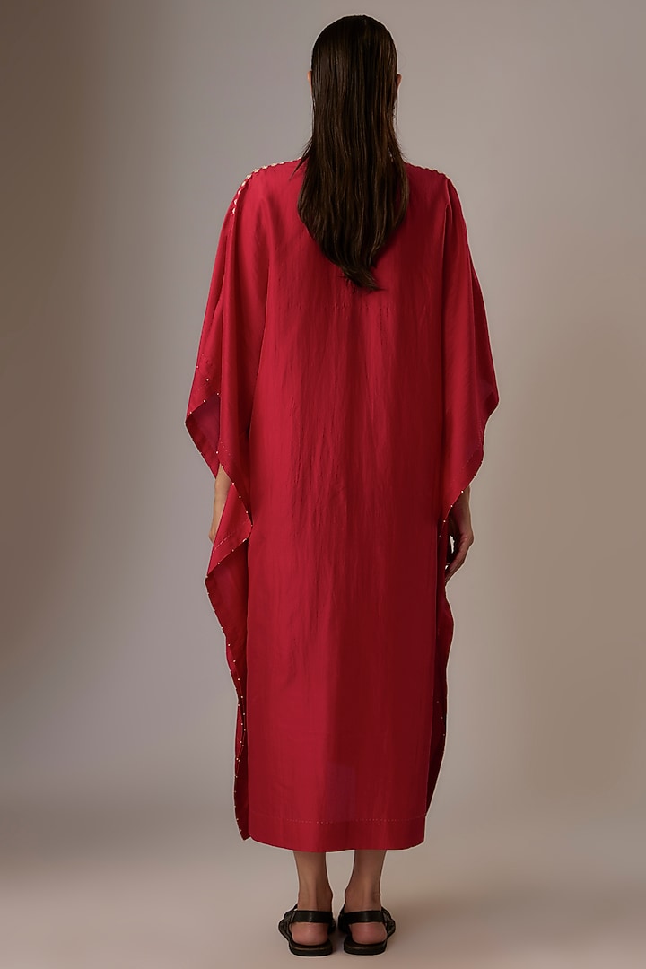 Valentine Red Mulberry Silk Hand Embroidered Kaftan by Divyam Mehta at Pernia's Pop Up Shop