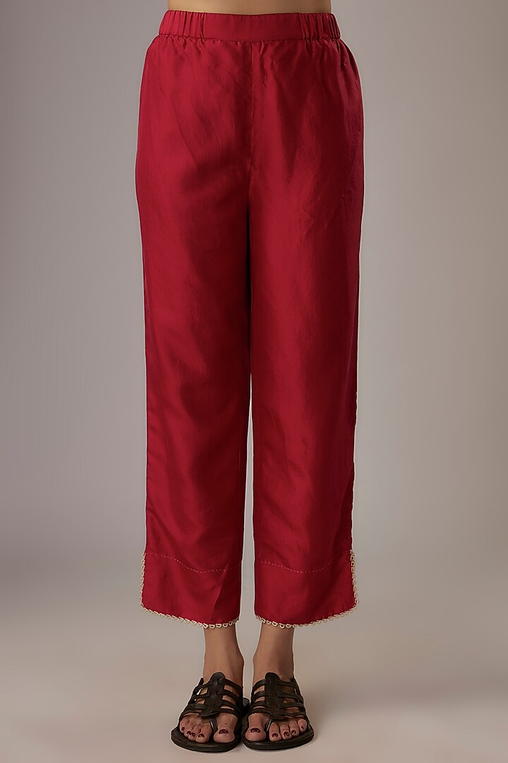 Valentine Red Mulberry Silk Bandhani Kurta Set by Divyam Mehta at Pernia's Pop Up Shop
