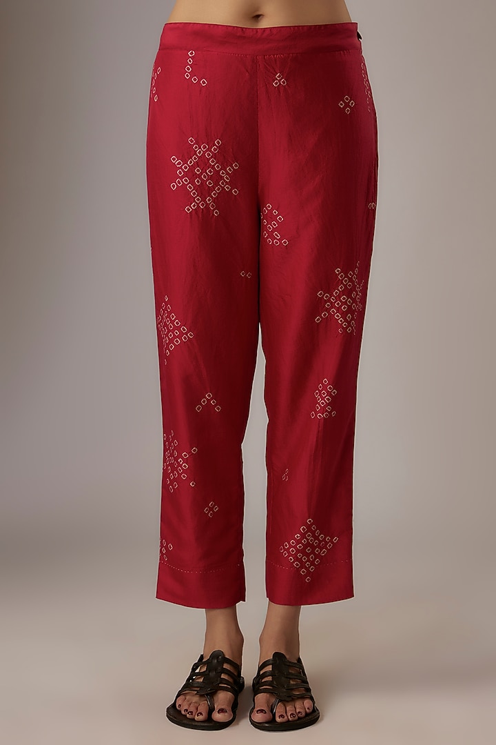Valentine Red Mulberry Silk Bandhani Co-Ord Set by Divyam Mehta at Pernia's Pop Up Shop