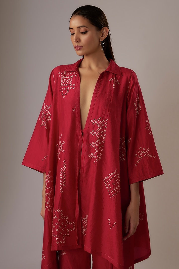 Valentine Red Mulberry Silk Bandhani Co-Ord Set by Divyam Mehta at Pernia's Pop Up Shop