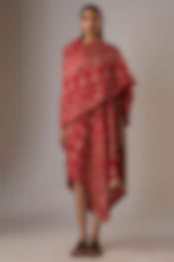 Valentine Red Silk Crepe Block Printed Draped Dress by Divyam Mehta
